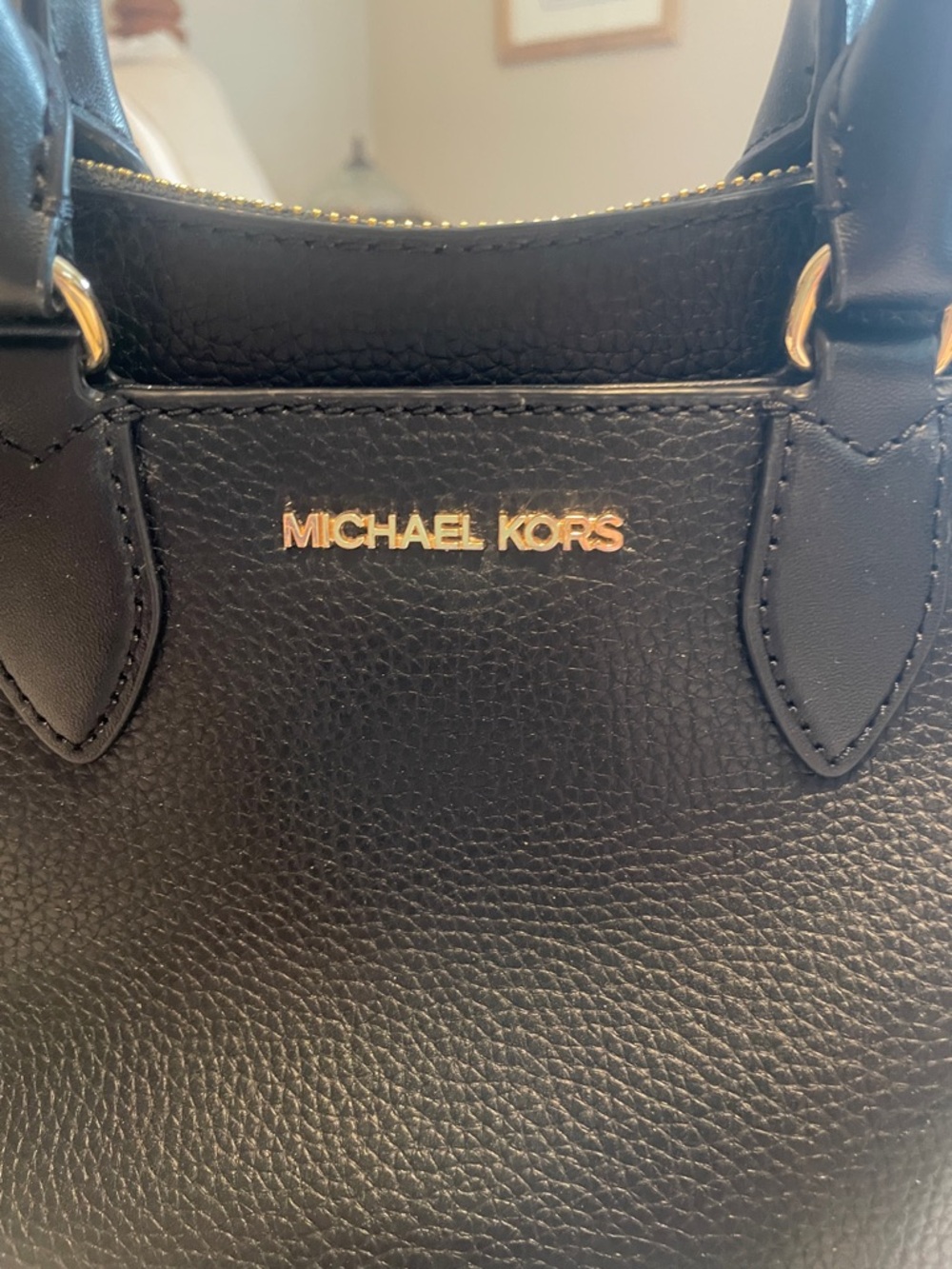 Michael Kors Black Pebbled Leather Satchel with Gold Hardware w/detachable strap - Picture 2 of 6